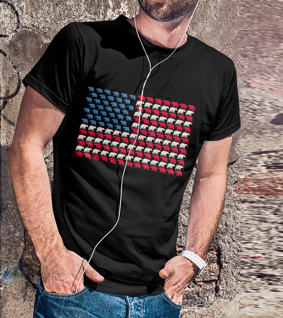 Bear American Flag US 4th Of July Wild Mammal T-Shirt