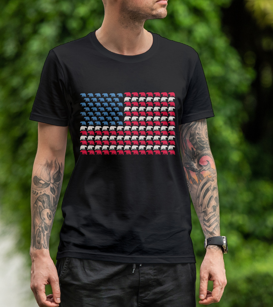 Bear American Flag US 4th Of July Wild Mammal T-Shirt