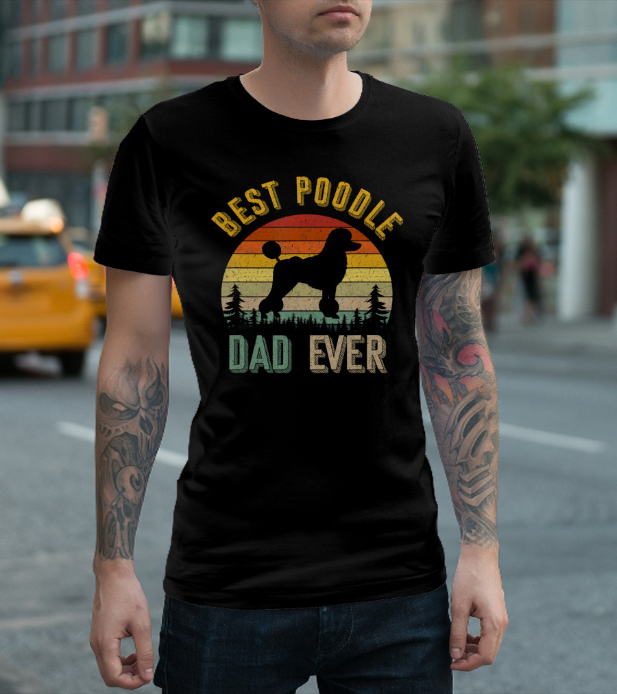 Best Poodle Dad Ever Vintage Retro 70's Style Sunset T-Shirt
