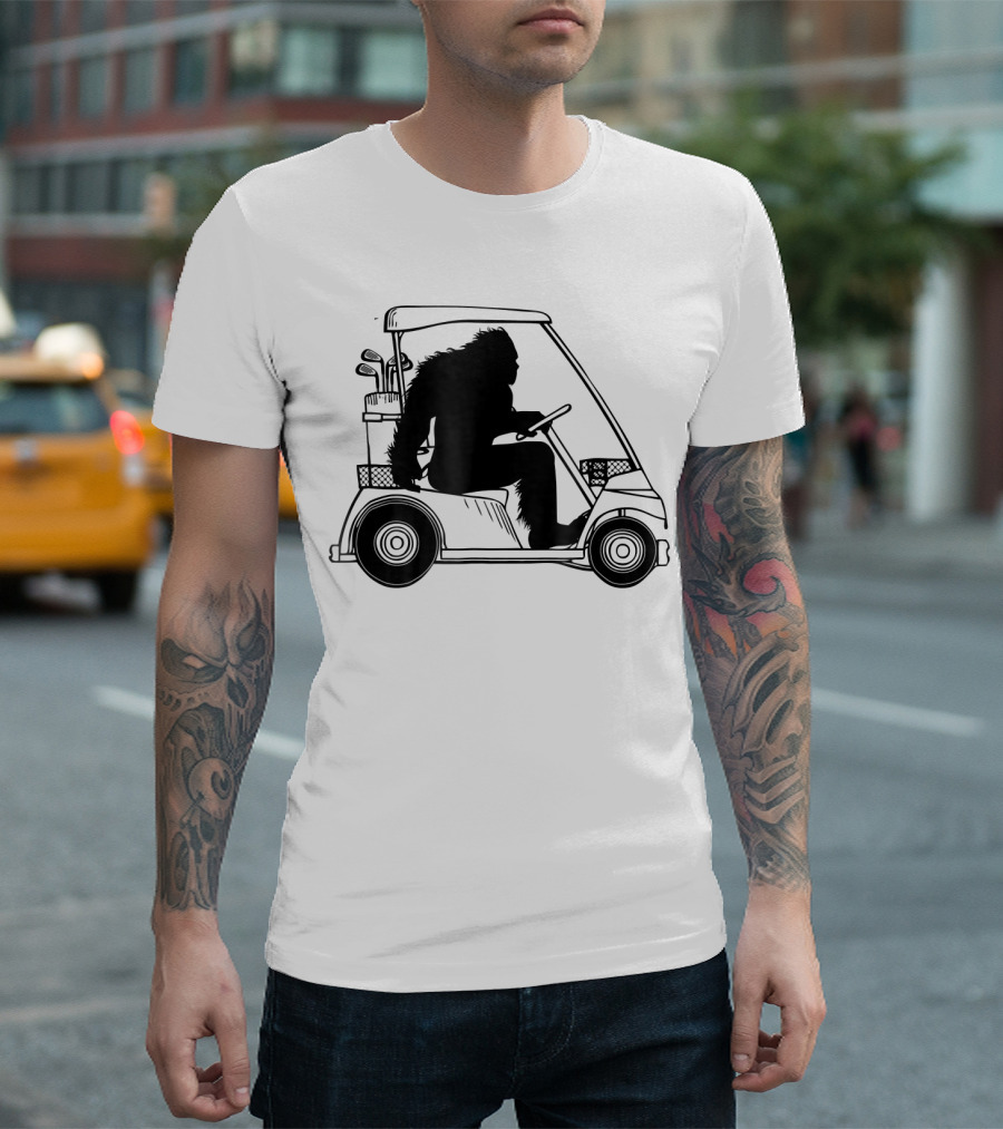 Bigfoot Sasquatch Golfing Driving Golf Cart T-Shirt
