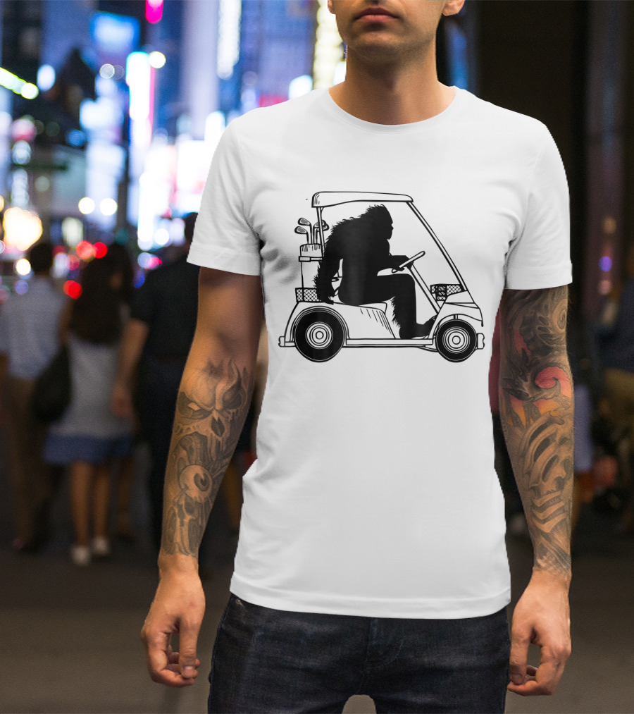 Bigfoot Sasquatch Golfing Driving Golf Cart T-Shirt