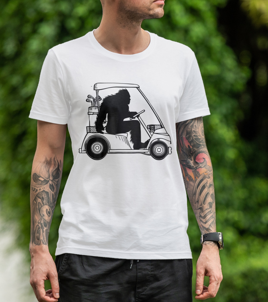 Bigfoot Sasquatch Golfing Driving Golf Cart T-Shirt