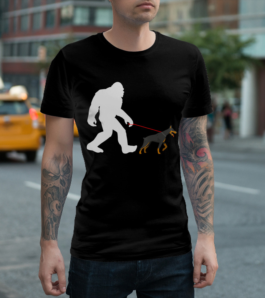 Bigfoot Walking Doberman Pinscher Dober Duo T-Shirt