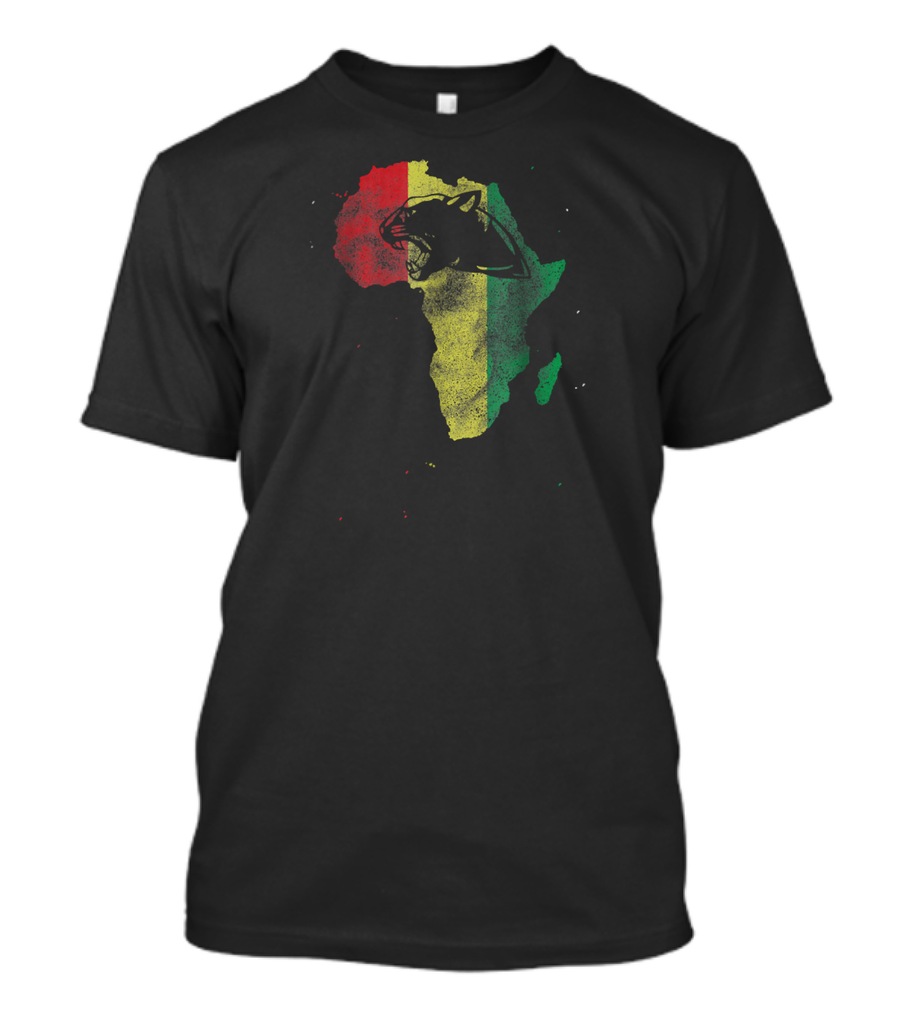 Black Panther Head On African Continent Red Yellow Green Background T-Shirt
