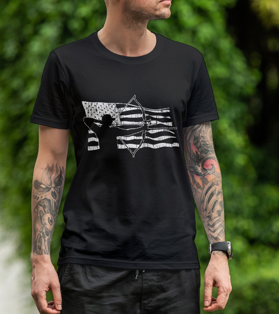 Bow Hunting Archery American Flag Silhouette Patriotic T-Shirt
