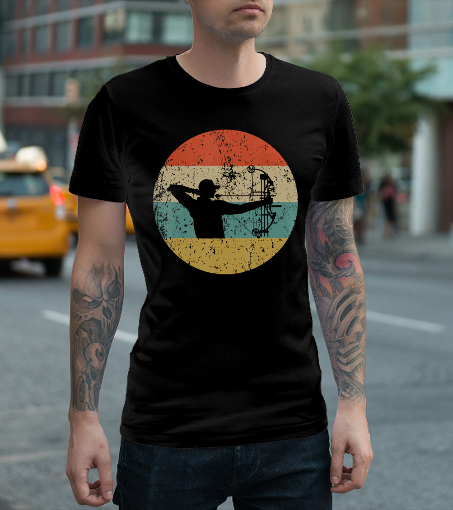 Bow Hunting Vintage Retro Archery Silhouette Circle T-Shirt