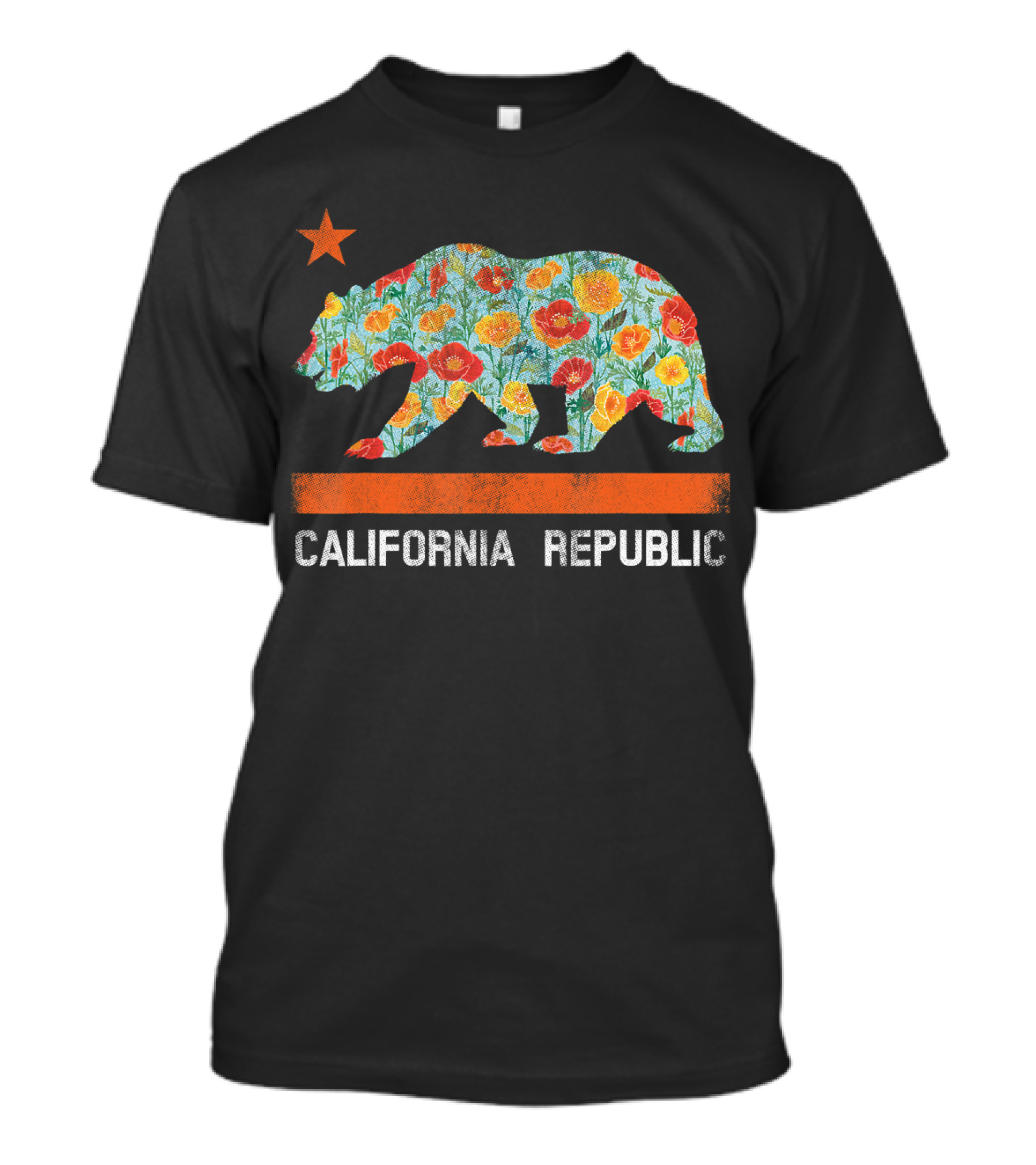 California Republic Bear Star Poppy T-Shirt