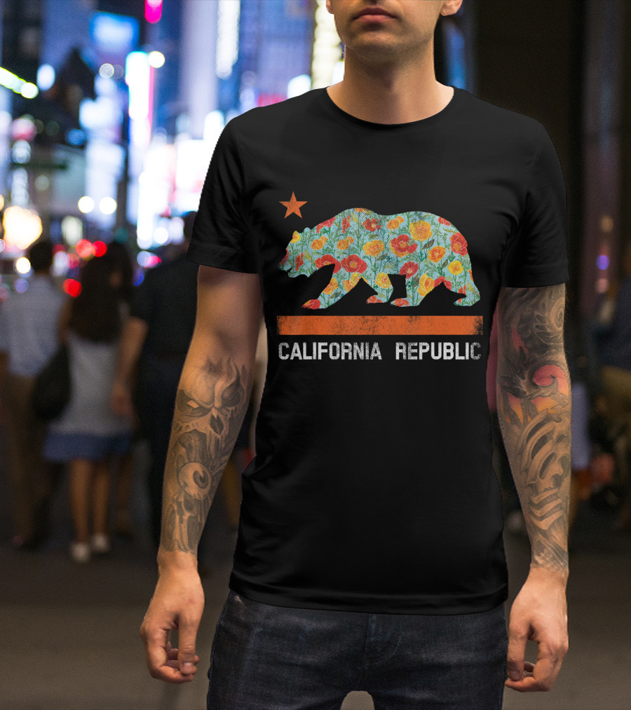 California Republic Bear Star Poppy T-Shirt