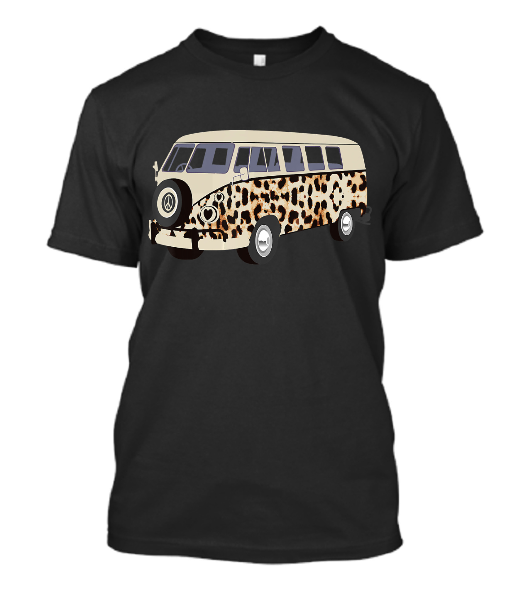 Leopard Print Camper Van With Heart And Peace T-Shirt
