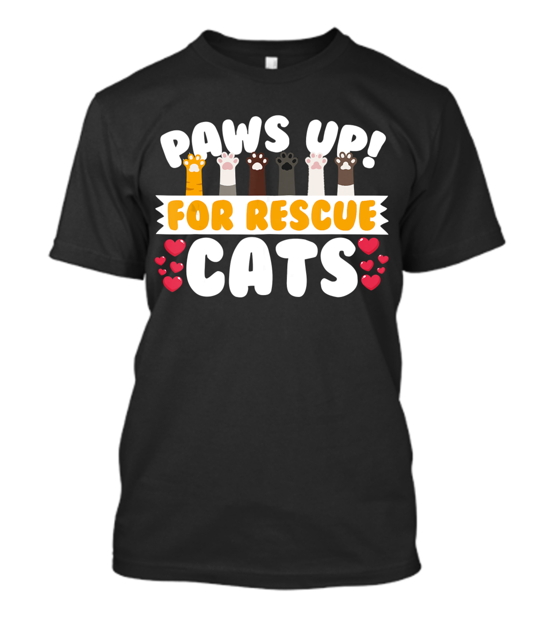 Paws Up For Rescue Cats Hearts Cute Birthday T-Shirt