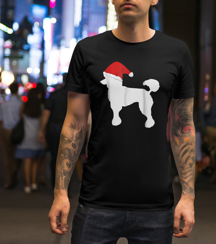 Christmas Poodle Dog Silhouette With Santa Hat T-Shirt