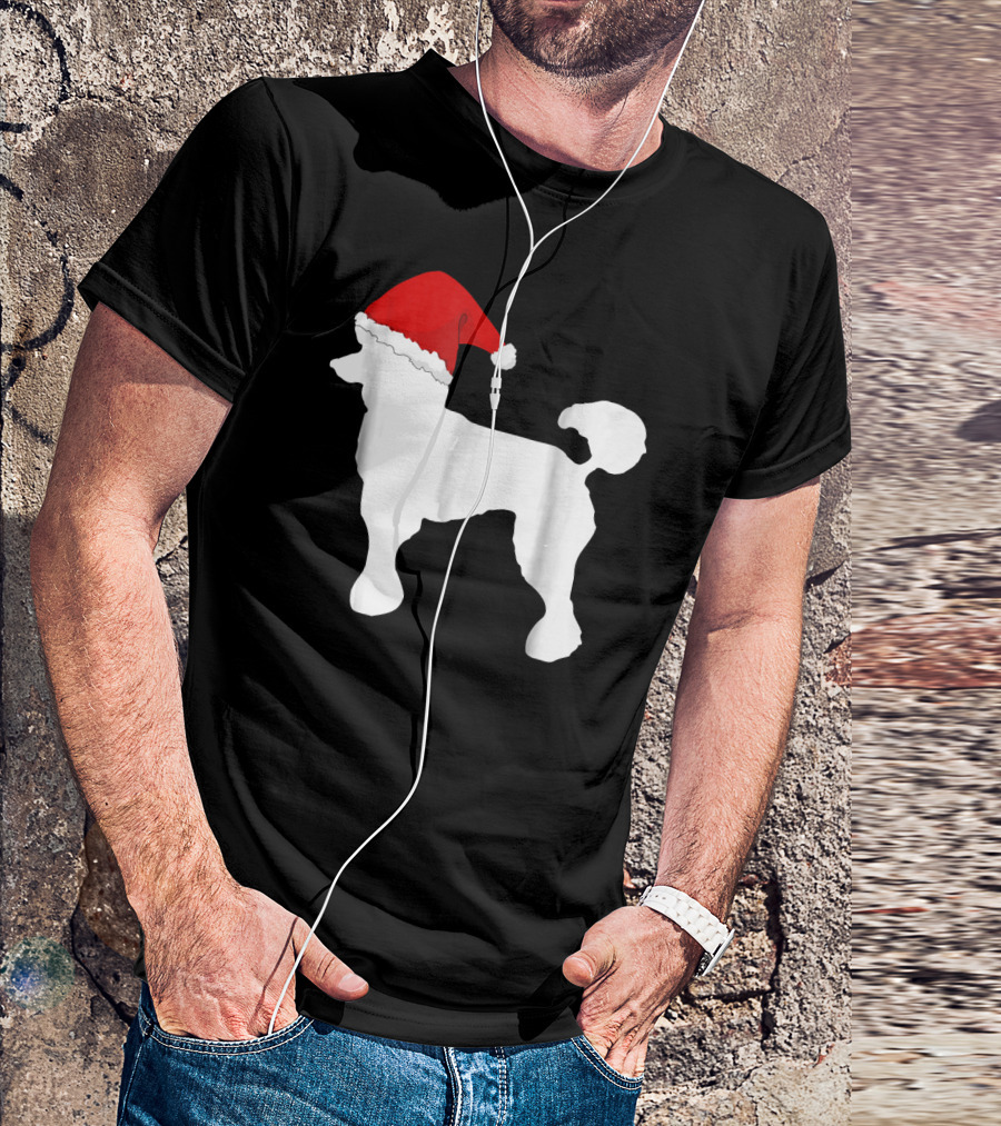 Christmas Poodle Dog Silhouette With Santa Hat T-Shirt