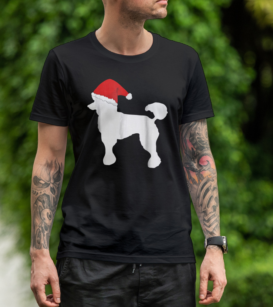 Christmas Poodle Dog Silhouette With Santa Hat T-Shirt
