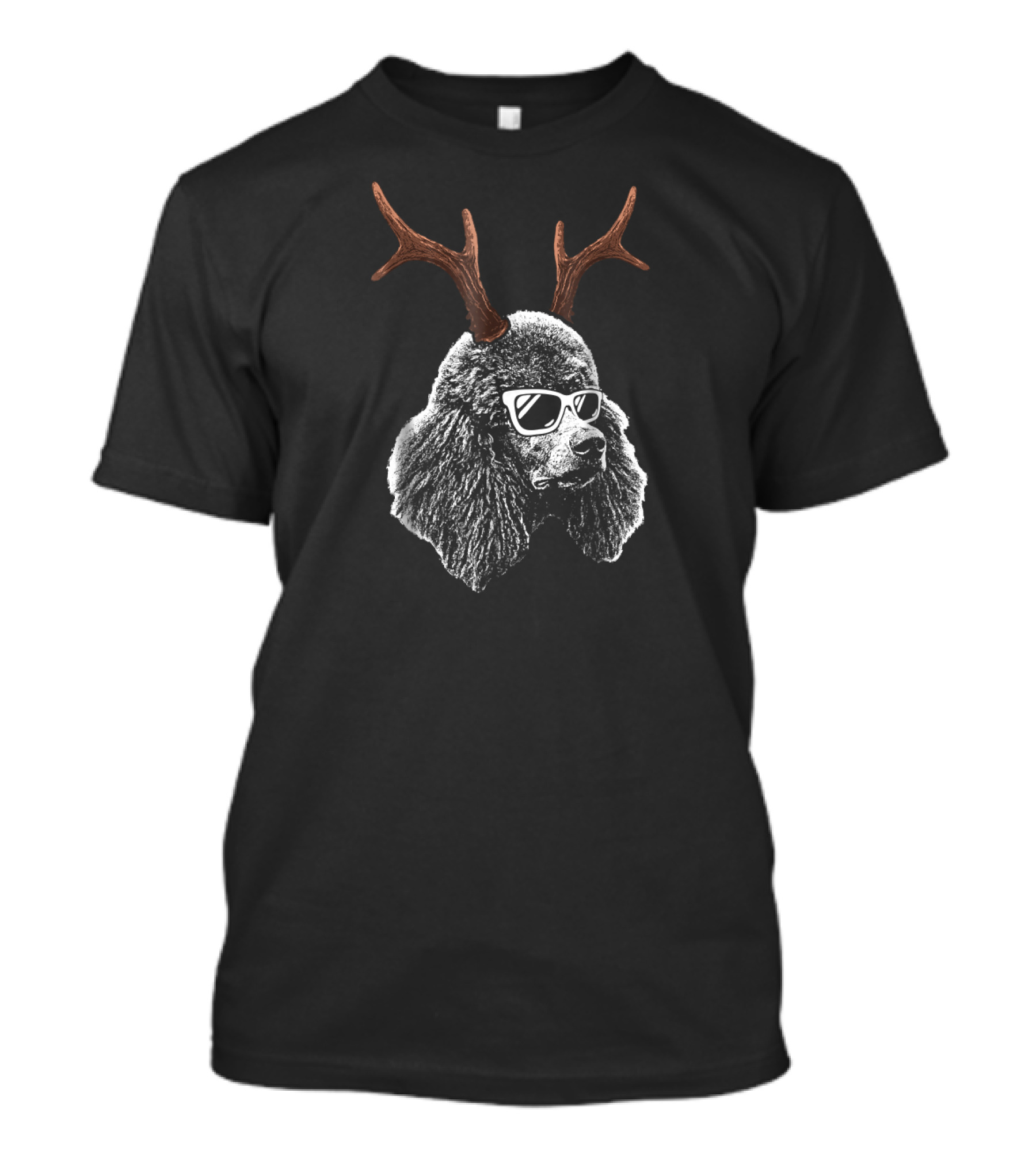 Christmas Poodle With Antlers And Sunglasses T-Shirt