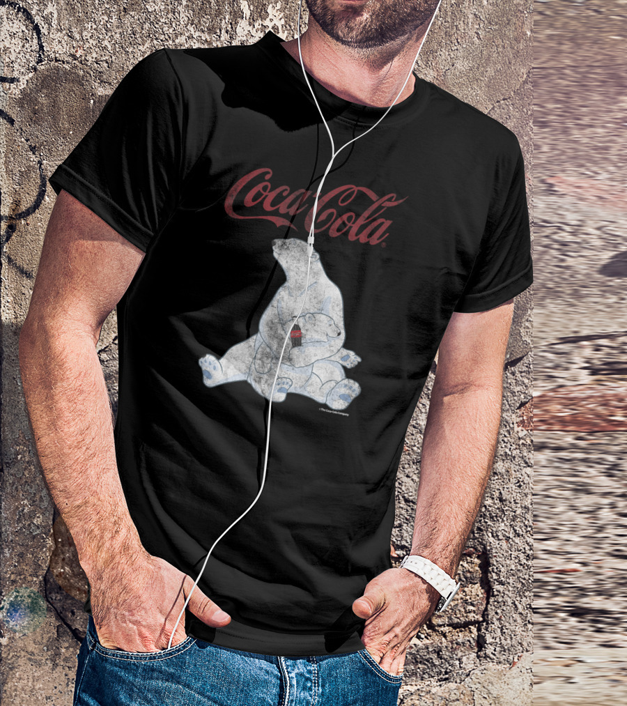 Coca Cola Vintage Faded Polar Bears Hugging With Soda Bottle T-Shirt