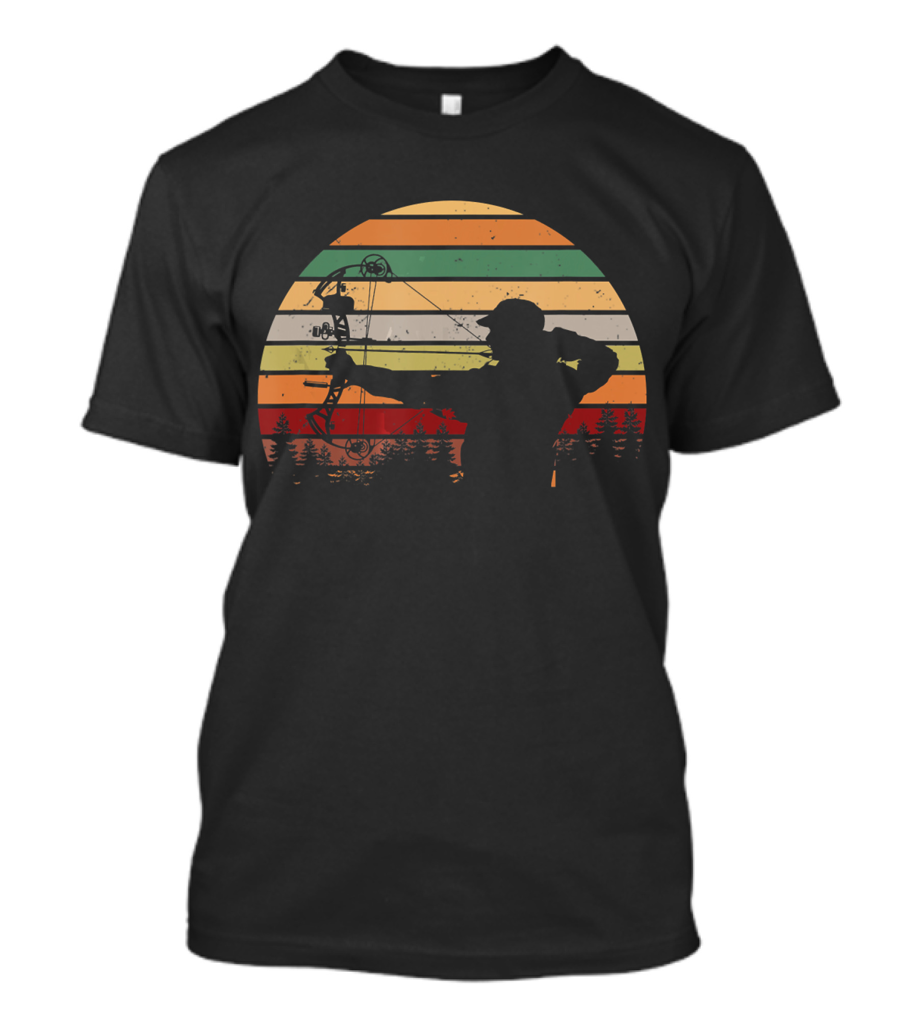 Compound Bow Hunter Sunset Silhouette Funny Mens Hunting T-Shirt
