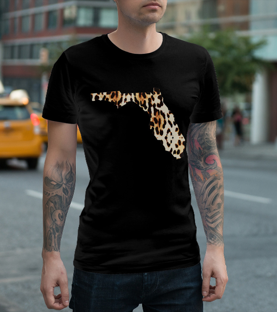 Cool Home Florida State Leopard Cheetah Map T-Shirt