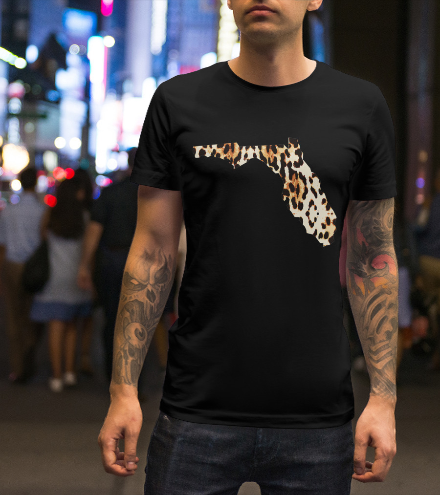 Cool Home Florida State Leopard Cheetah Map T-Shirt