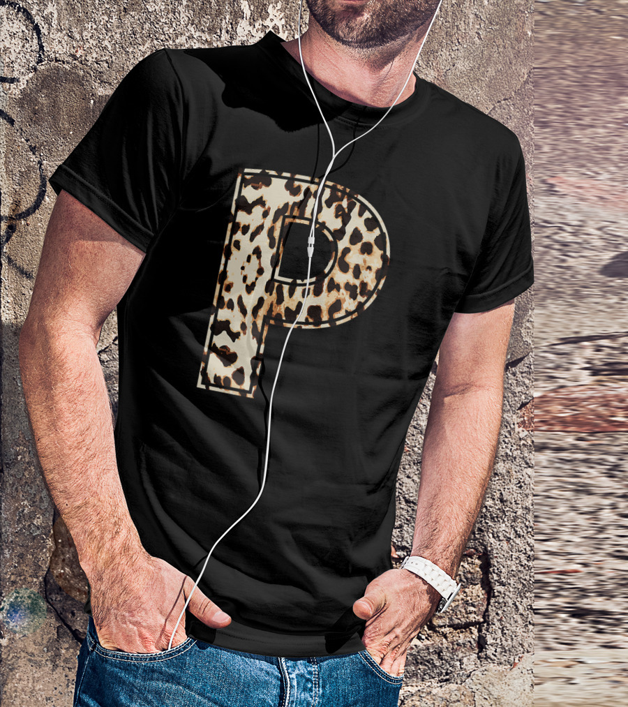 Cool Leopard Cheetah Pattern Initial Letter P T-Shirt