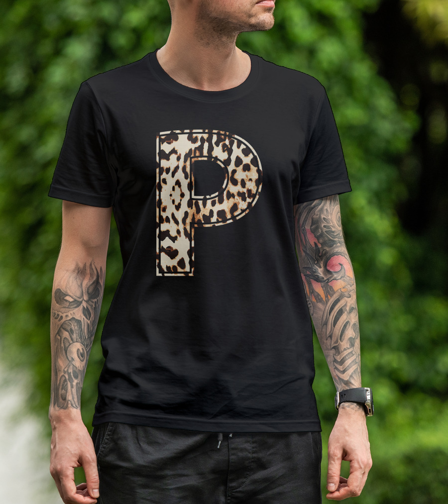 Cool Leopard Cheetah Pattern Initial Letter P T-Shirt
