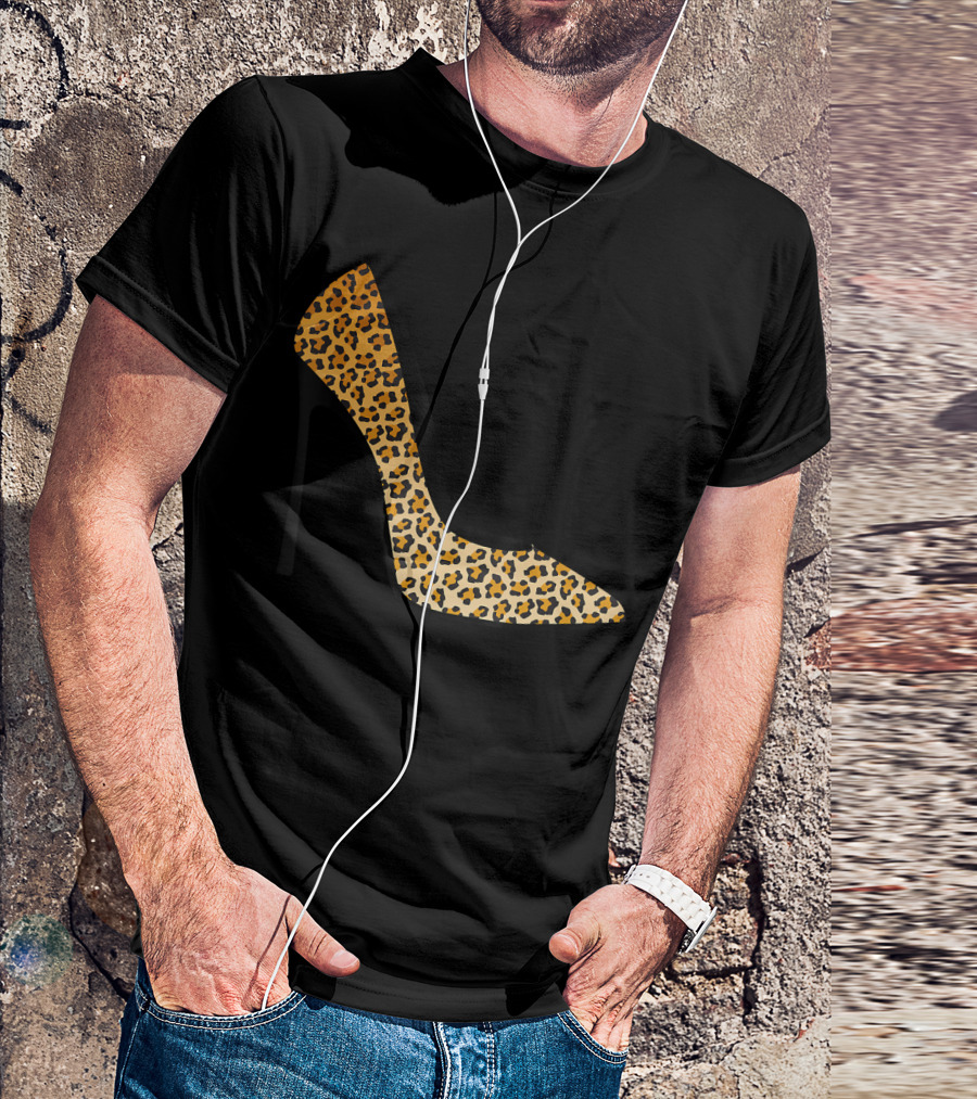 Cool Pointy Leopard Print High Heel Stiletto T-Shirt