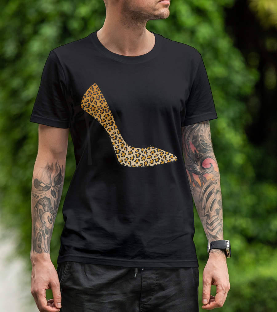 Cool Pointy Leopard Print High Heel Stiletto T-Shirt