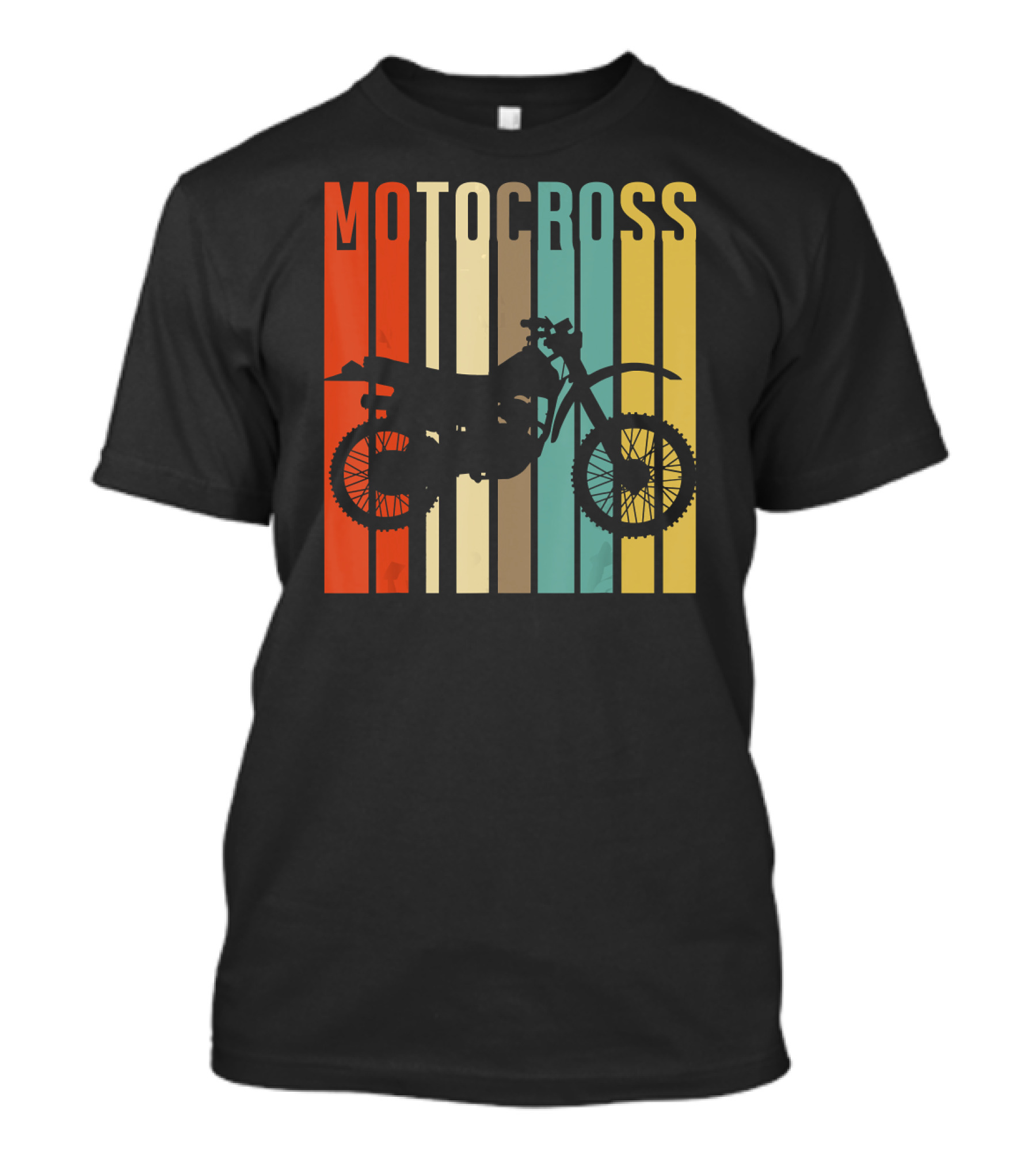 Vintage Motocross Dirt Bike Retro Silhouette Color Stripes T-Shirt