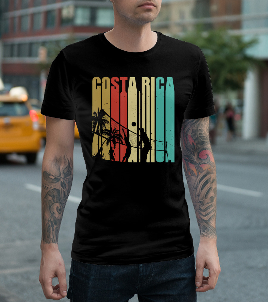 Costa Rica Beach Volleyball Palm Silhouettes Vintage T-Shirt