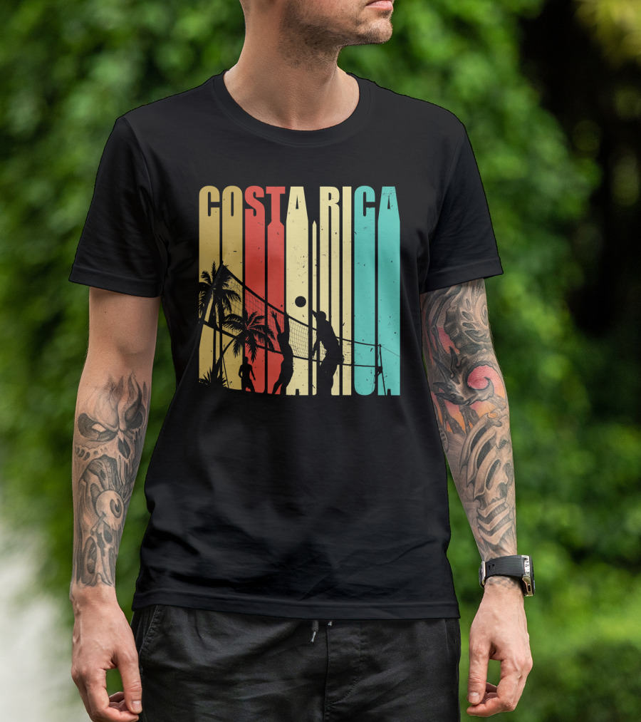 Costa Rica Beach Volleyball Palm Silhouettes Vintage T-Shirt