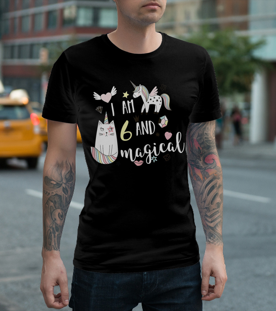 I Am 6 And Magical Caticorn Birthday T-Shirt