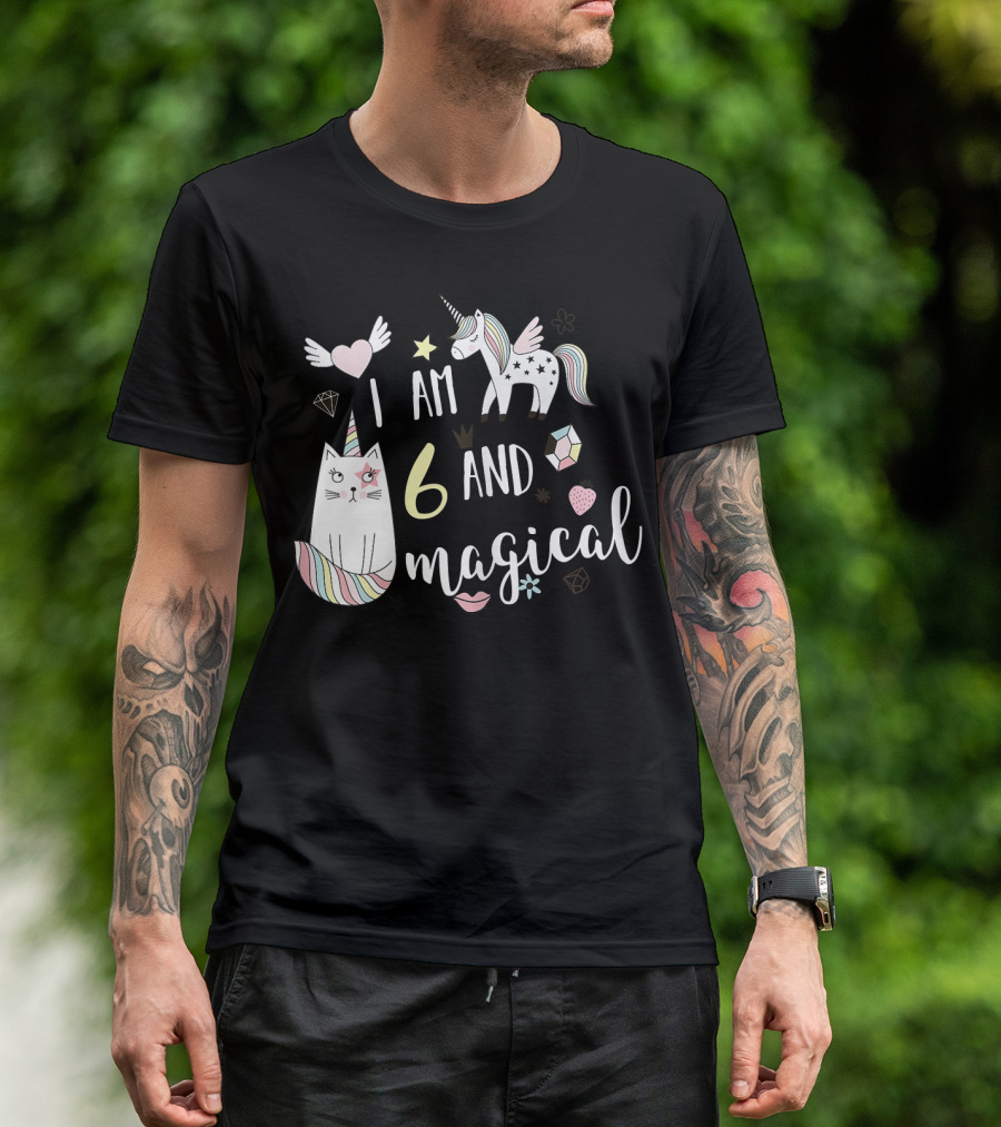 I Am 6 And Magical Caticorn Birthday T-Shirt