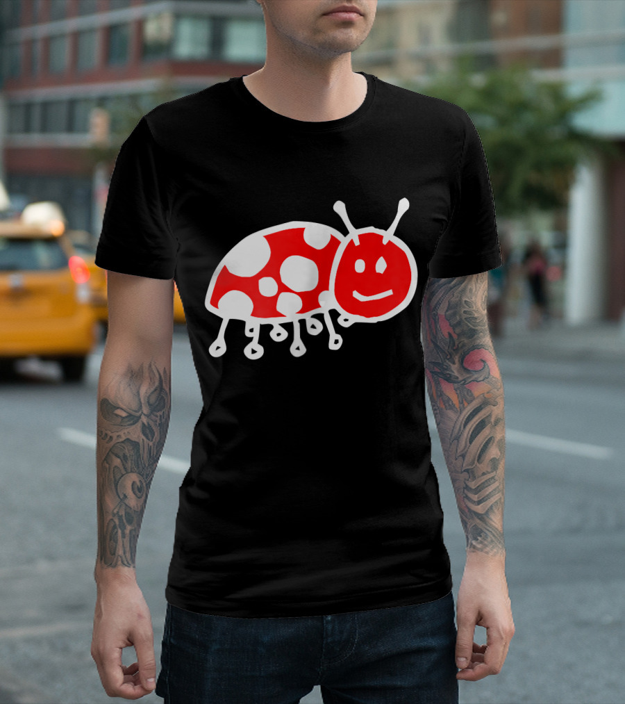 Cute Happy Red Ladybug Drawing T-Shirt