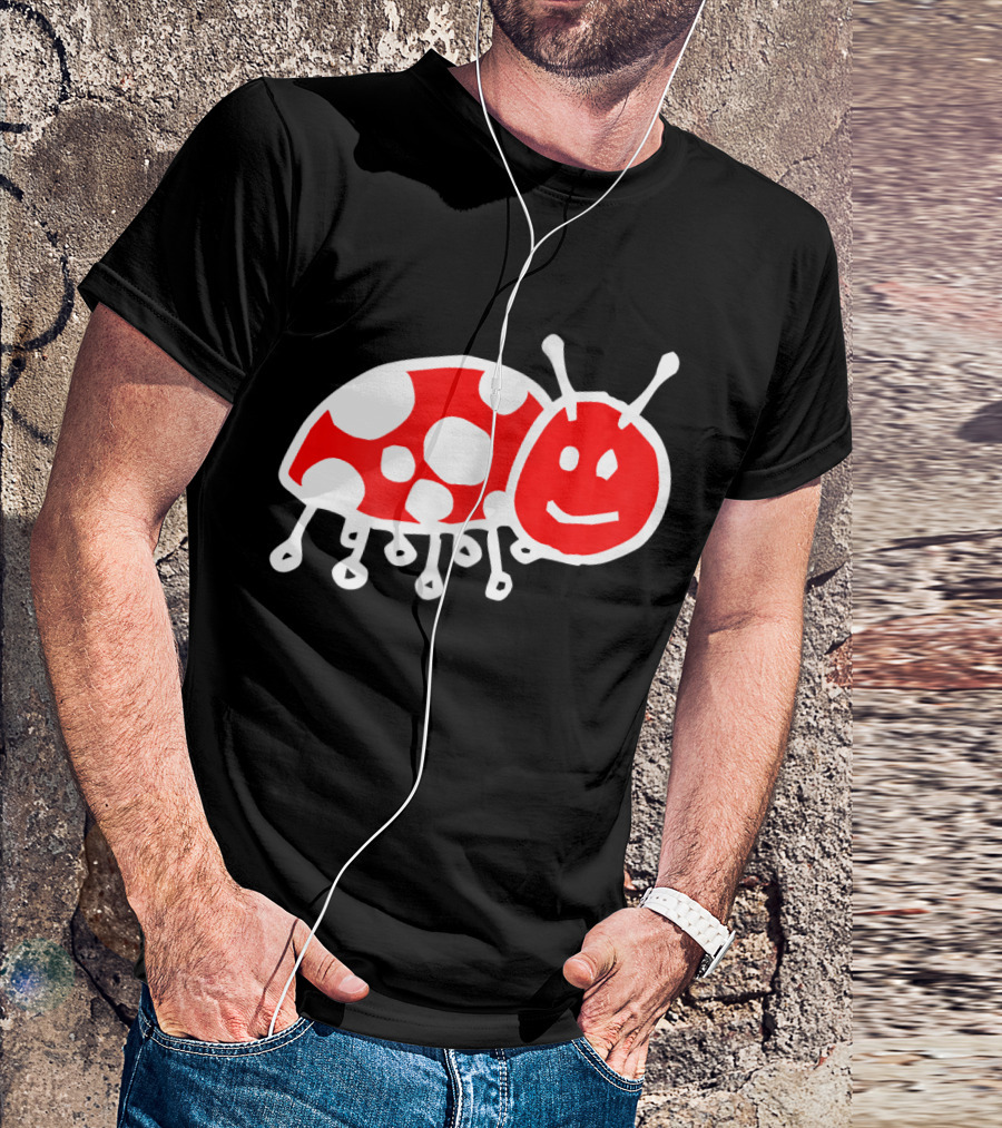 Cute Happy Red Ladybug Drawing T-Shirt