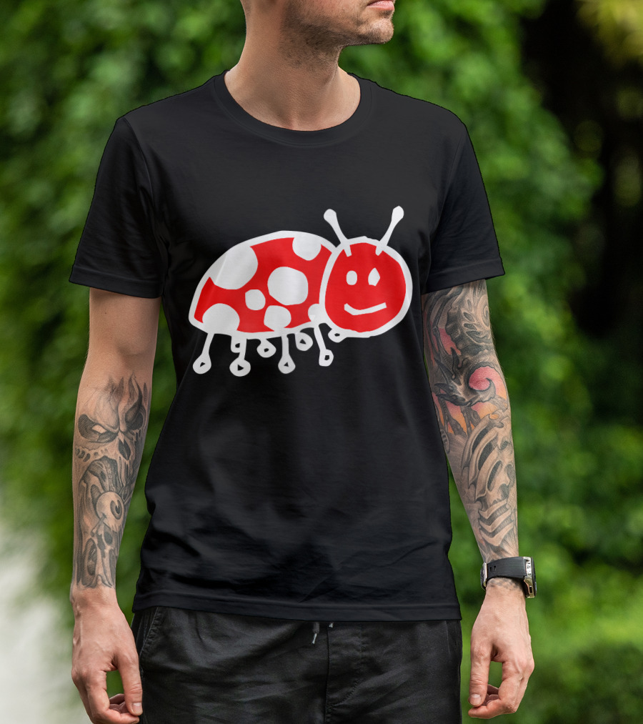 Cute Happy Red Ladybug Drawing T-Shirt