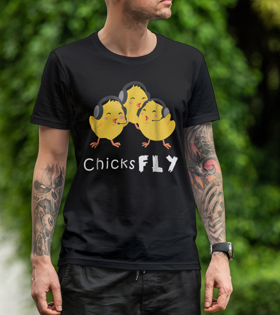 Chicks Fly Cute Female Pilot Aviation T-Shirt