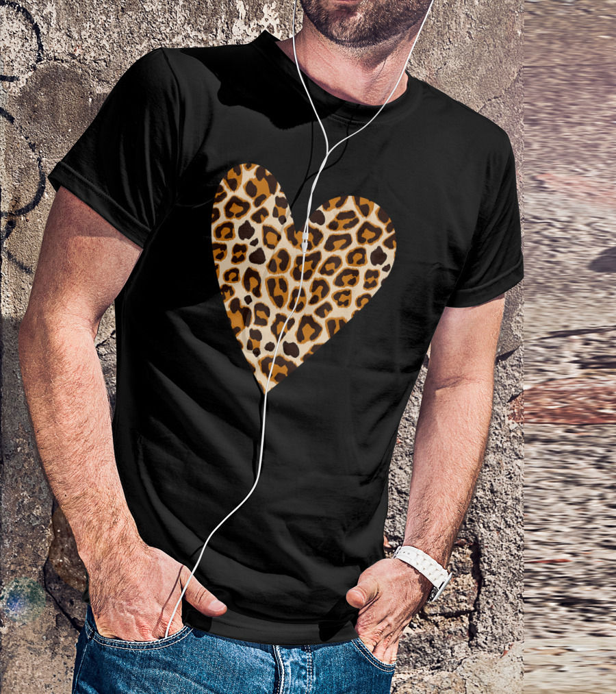 Cute Valentine Heart With Leopard T-Shirt