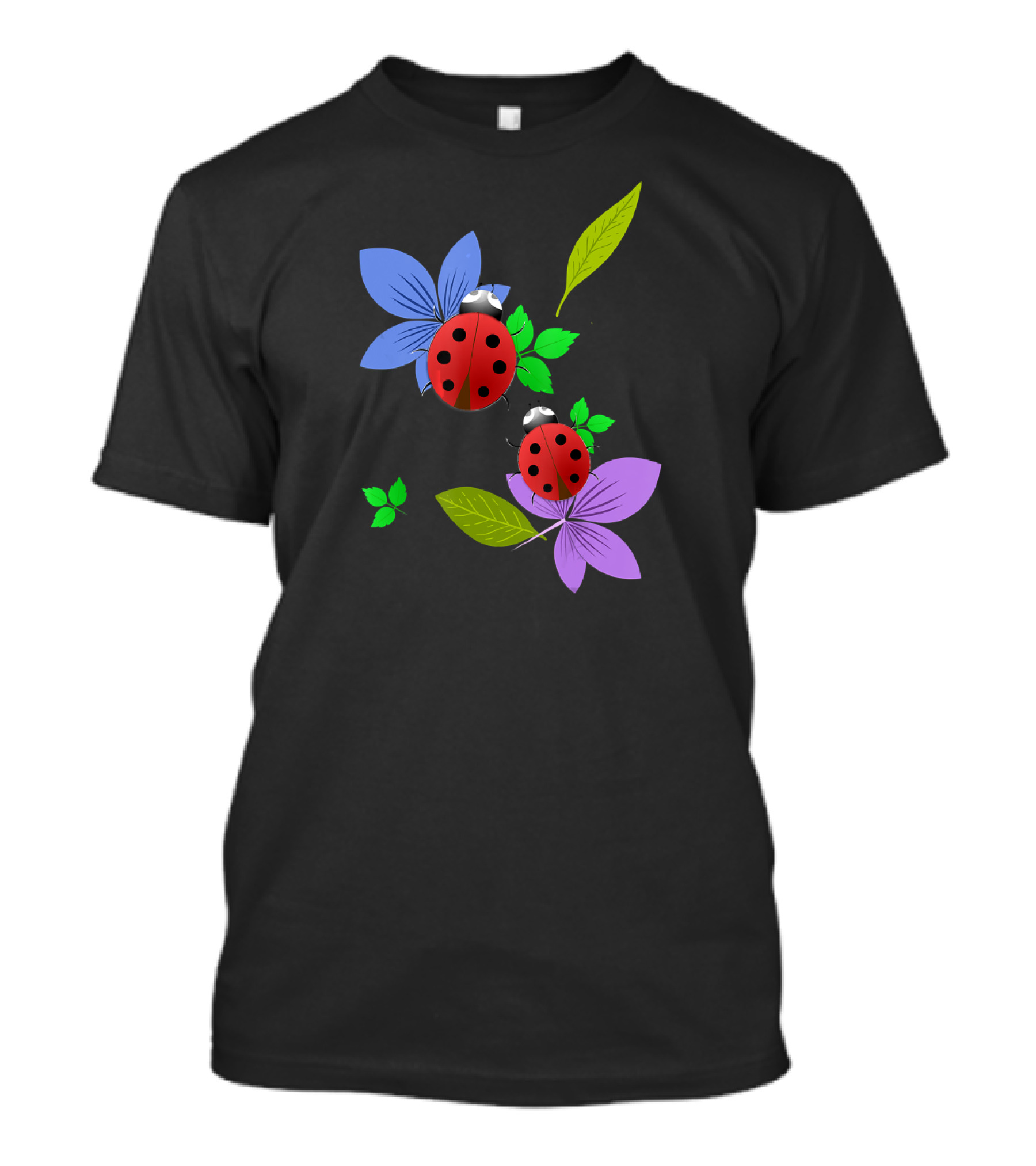 Cute Ladybug Beetles On Colorful Summer Garden Flowers T-Shirt