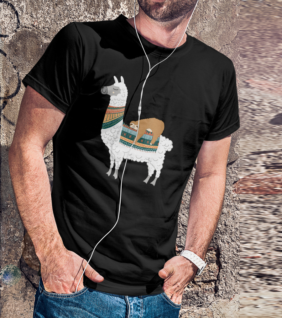Cute Llama And Sloth Animal Lover Sleepy Pair In Cozy T-Shirt