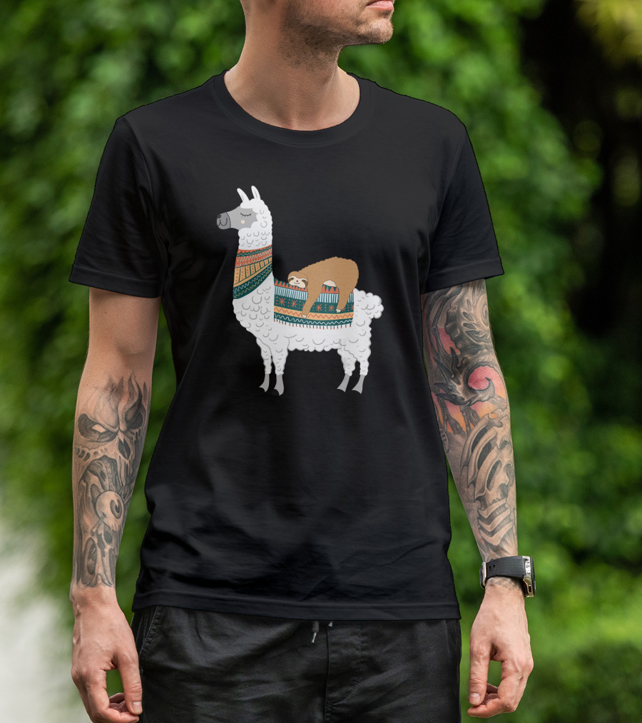 Cute Llama And Sloth Animal Lover Sleepy Pair In Cozy T-Shirt