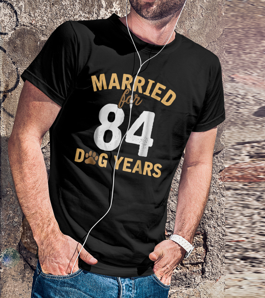 Married For 84 Dog Years Fun Anniversary Paw Prints T-Shirt