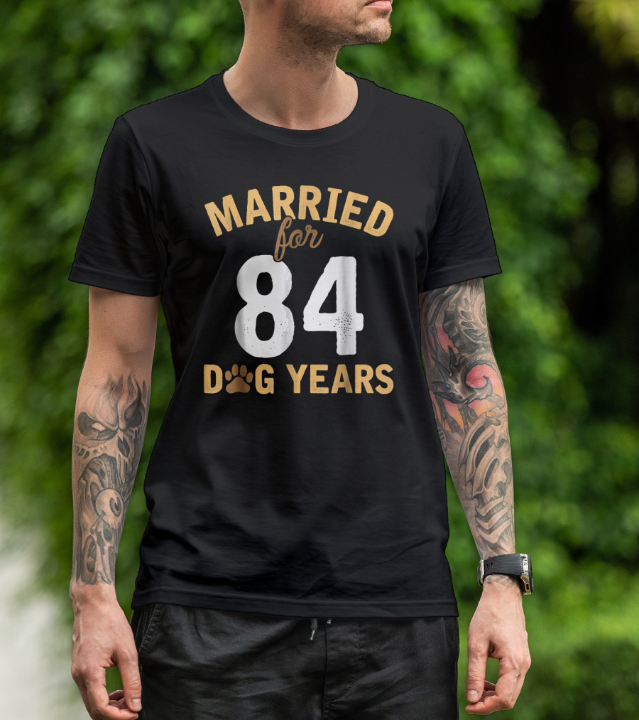 Married For 84 Dog Years Fun Anniversary Paw Prints T-Shirt