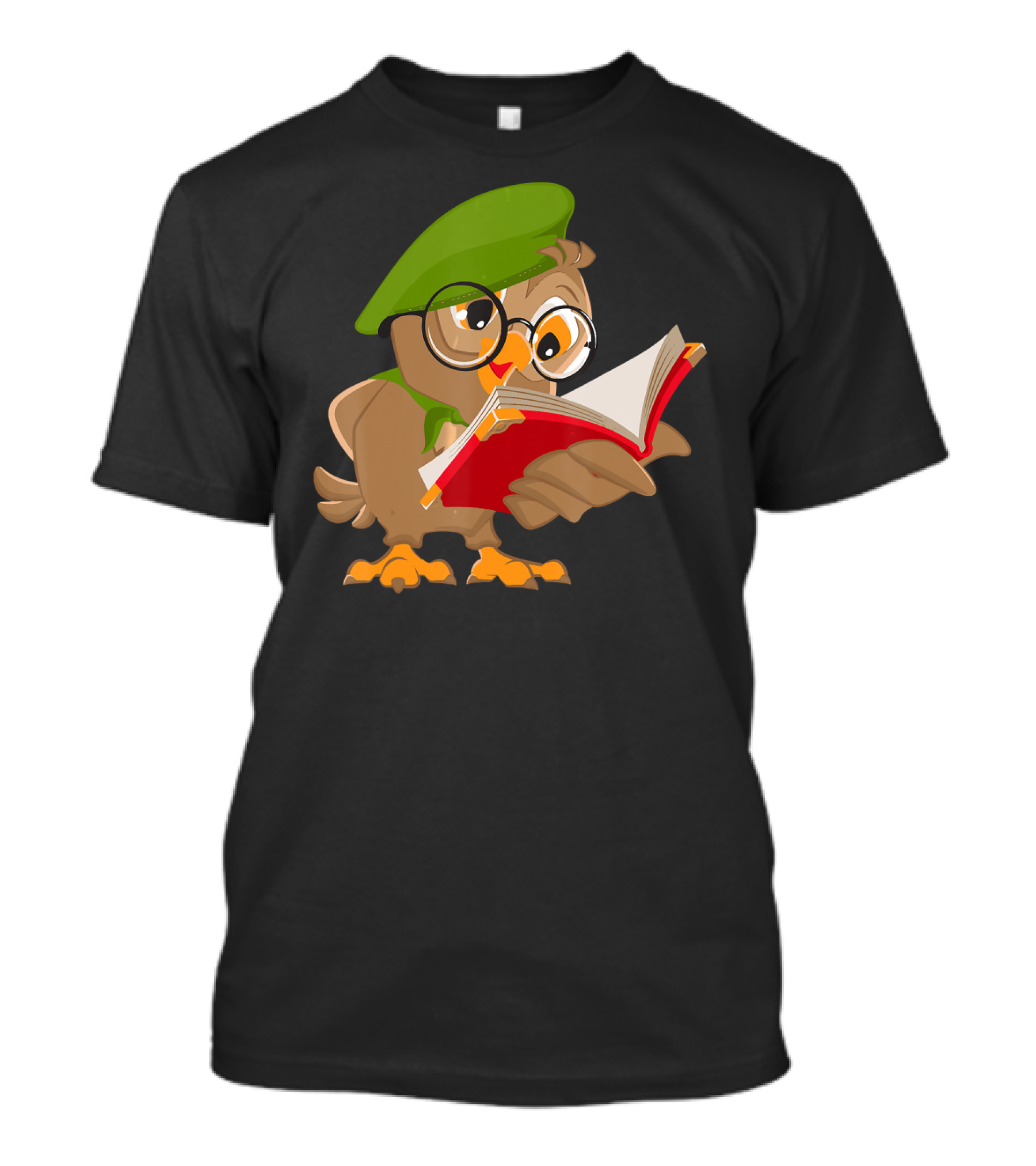 Cute Owl Reading Books Funny Bo Adorable Glasses And Green Beret T-Shirt
