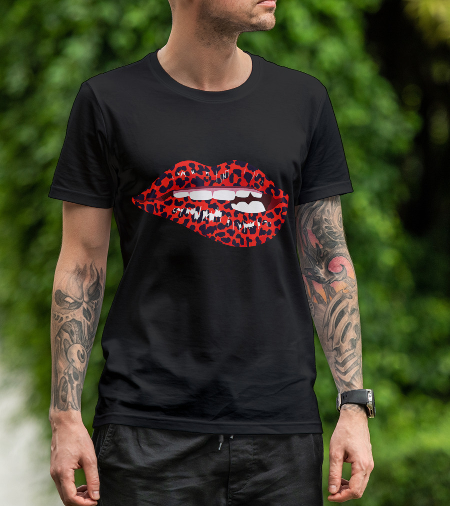 Cute Red Lips Kiss Me Leopard Cheetah Print T-Shirt