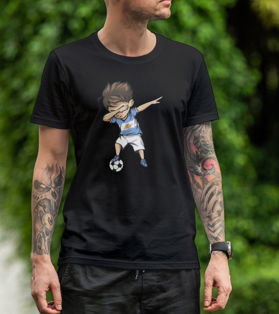 Dabbing Soccer Player Argentina Jersey Kid With Ball T-Shirt