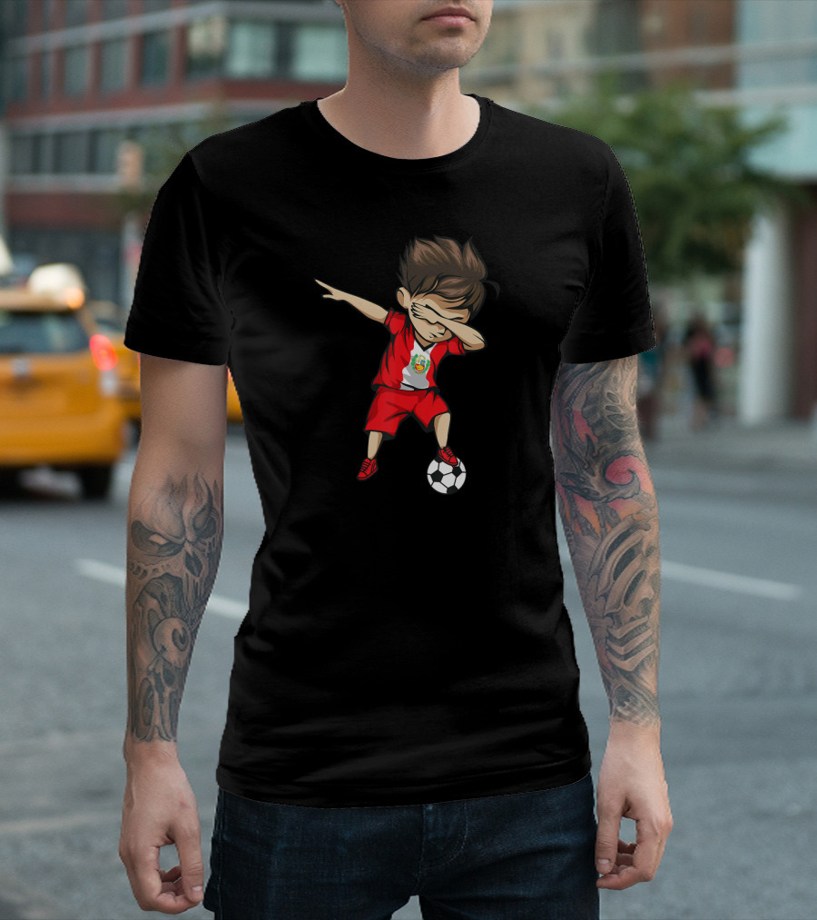 Dabbing Soccer Boy Peru Jersey Dab Pose Football T-Shirt