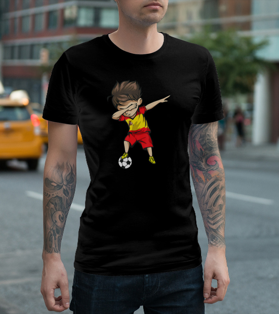 Dabbing Soccer Boy Spain Jersey Football Player with Ball T-Shirt