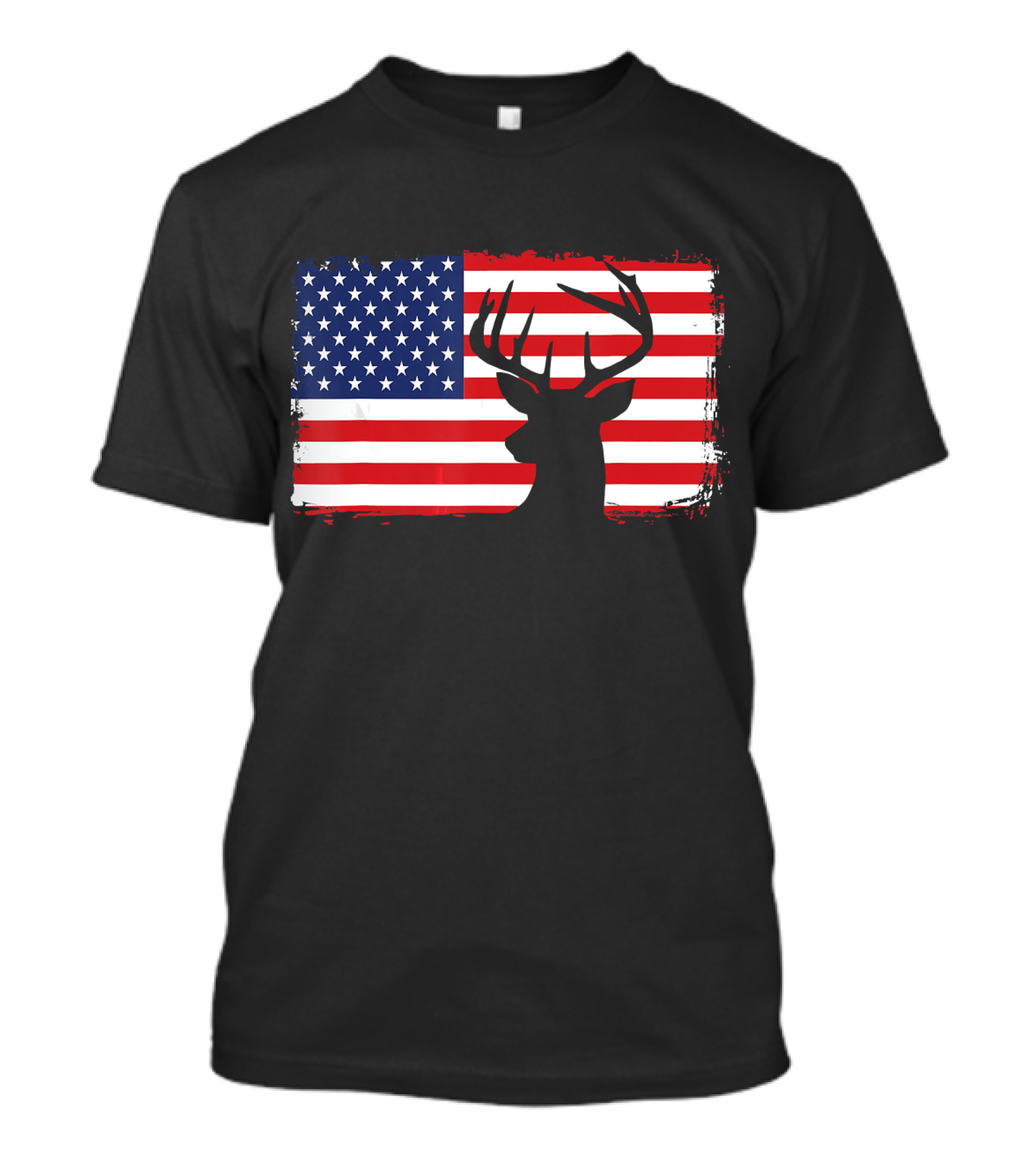 Deer Silhouette On American Flag Background Hunting T-Shirt