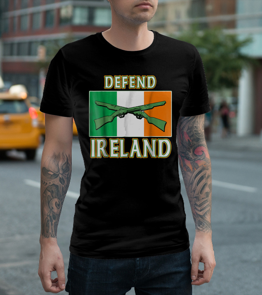DEFEND IRELAND Irish Flag Crossed Rifles T-Shirt
