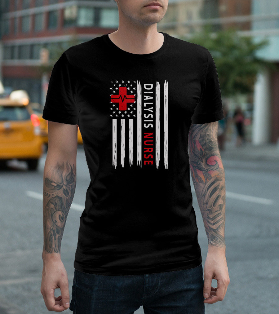Dialysis Nurse Red Cross Patriotic American Flag T-Shirt