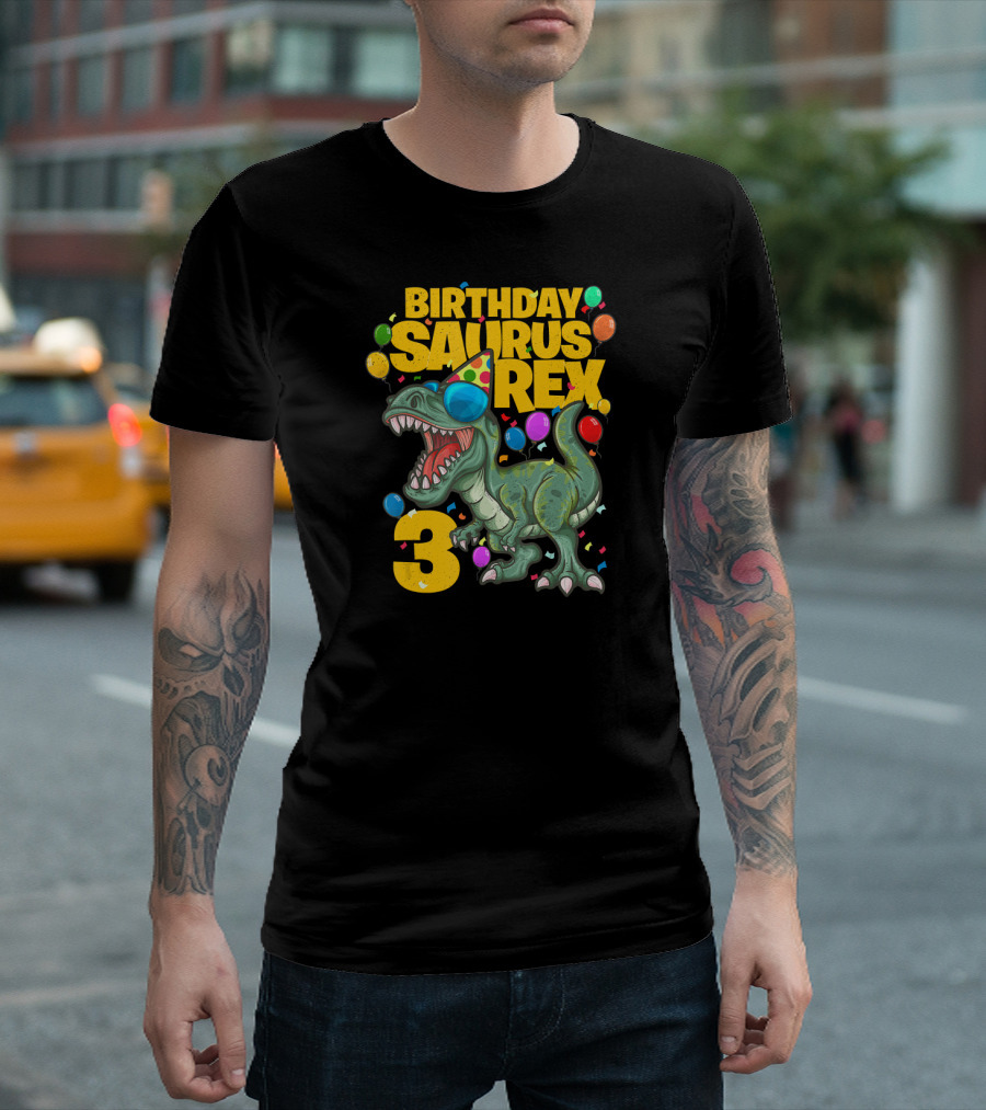 Birthday Saurus Rex 3rd Birthday Dinosaur Party 3 Year Old T-Shirt
